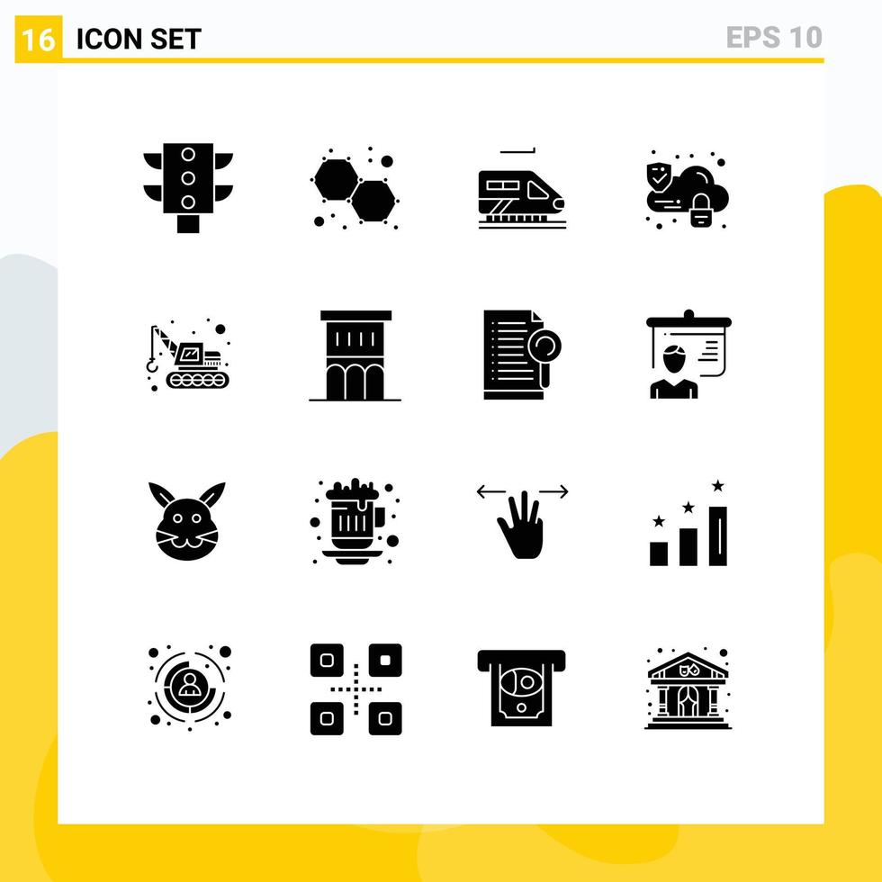 16 glyphes solides vectoriels thématiques et symboles modifiables d'éléments de conception vectoriels modifiables de pelle de transport de tunnel d'architecture de maison vecteur