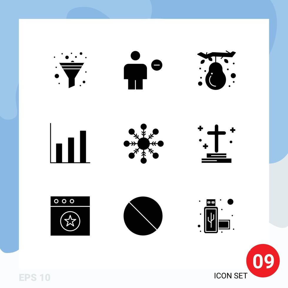 pictogramme ensemble de 9 glyphes solides simples de flocon de neige flocon automne finance éléments de conception vectoriels modifiables vecteur