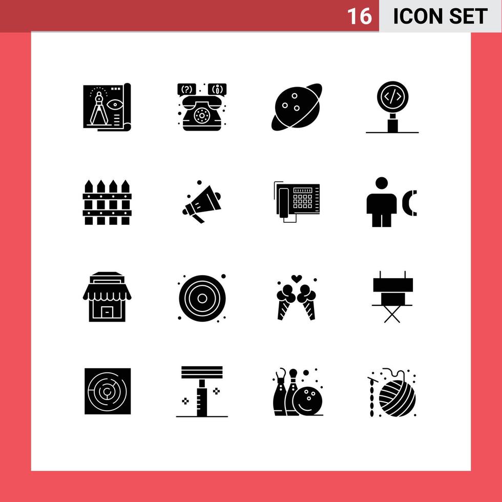 16 concept de glyphe solide pour les sites Web mobiles et applications programmation agricole code de développement téléphonique éléments de conception vectoriels modifiables vecteur