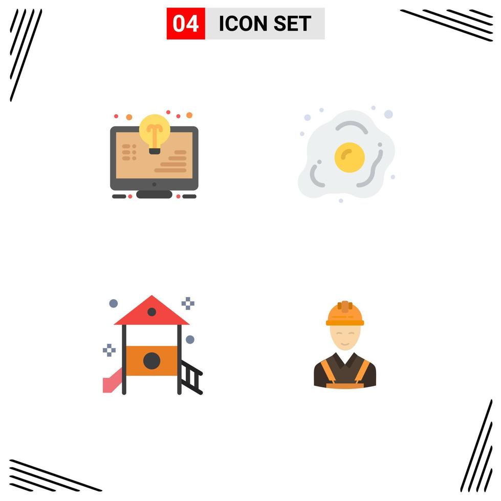 4 icônes plates universelles définies pour les applications web et mobiles ampoule nutrition ampoule oeuf enfants éléments de conception vectoriels modifiables vecteur