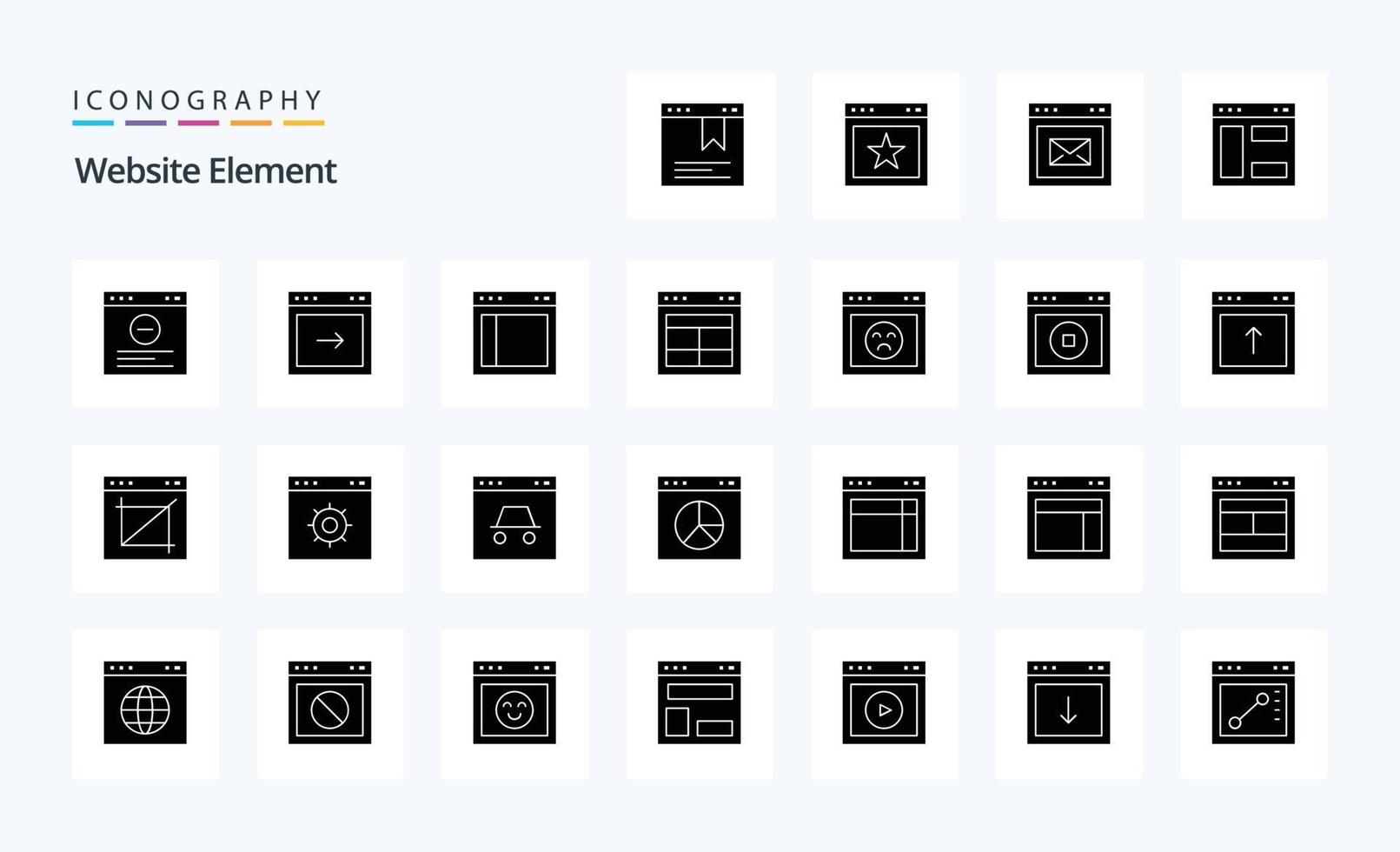 pack d'icônes de glyphe solide de 25 éléments de site Web vecteur