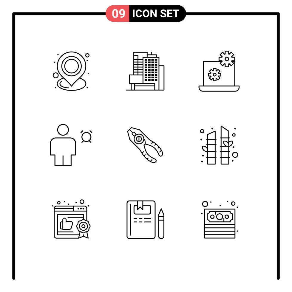 aperçu de l'interface mobile ensemble de 9 pictogrammes de pince minuterie ordinateur portable avatar humain éléments de conception vectoriels modifiables vecteur