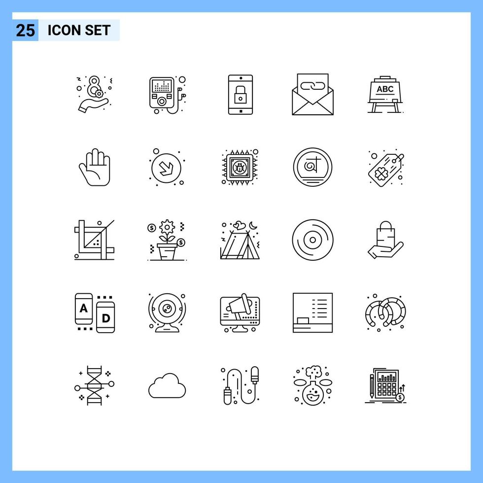 pack de 25 lignes créatives d'enveloppe mobile d'apprentissage abc contactez-nous éléments de conception vectoriels modifiables vecteur