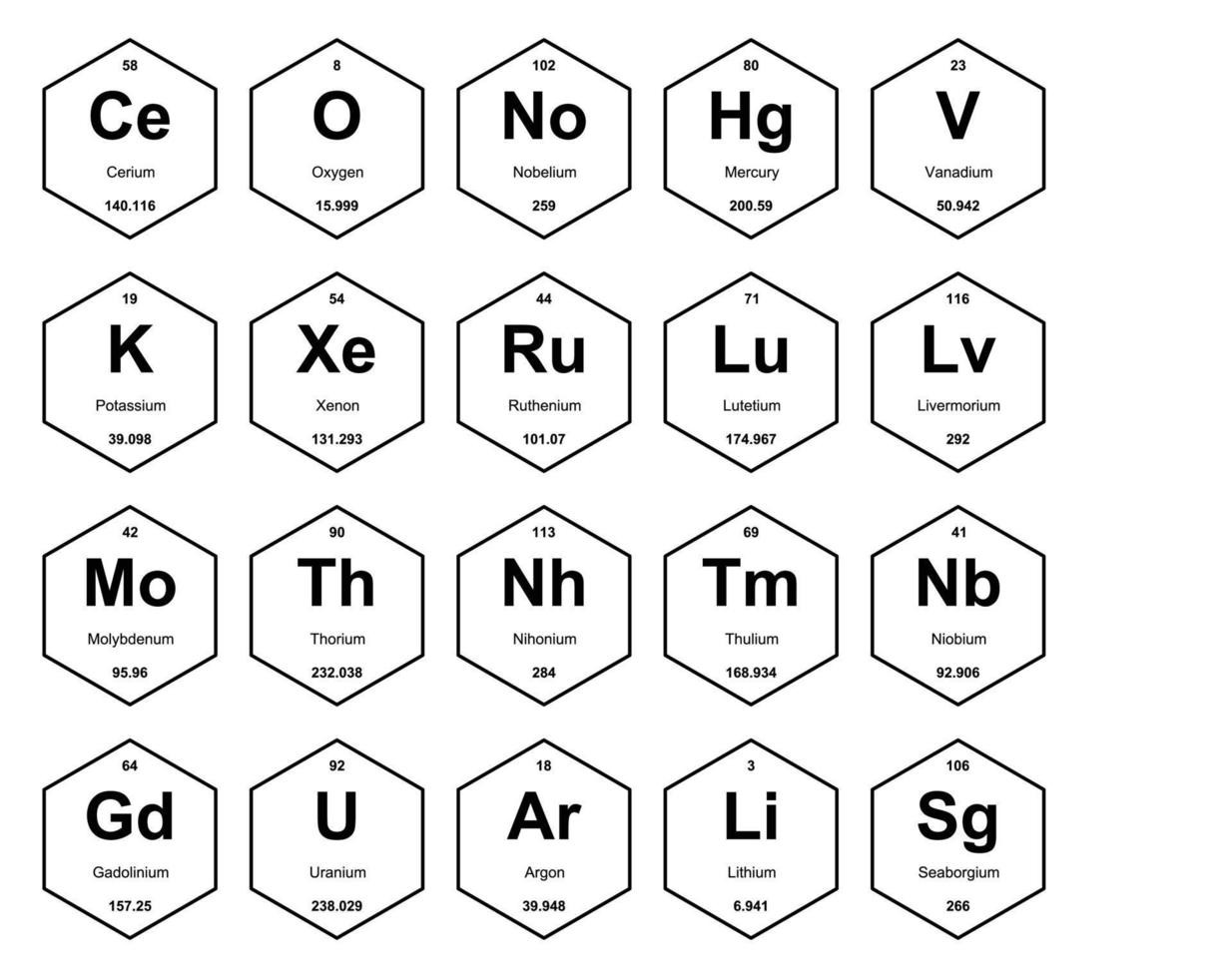 20 tableau préodique de la conception du pack d'icônes d'éléments vecteur