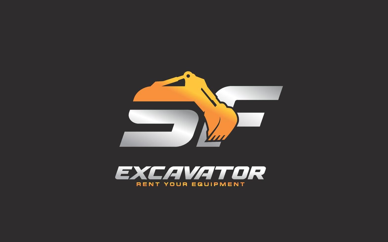 excavatrice logo sf pour entreprise de construction. illustration vectorielle de modèle d'équipement lourd pour votre marque. vecteur