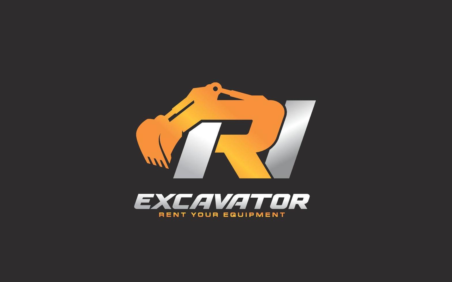 excavatrice logo ri pour entreprise de construction. illustration vectorielle de modèle d'équipement lourd pour votre marque. vecteur