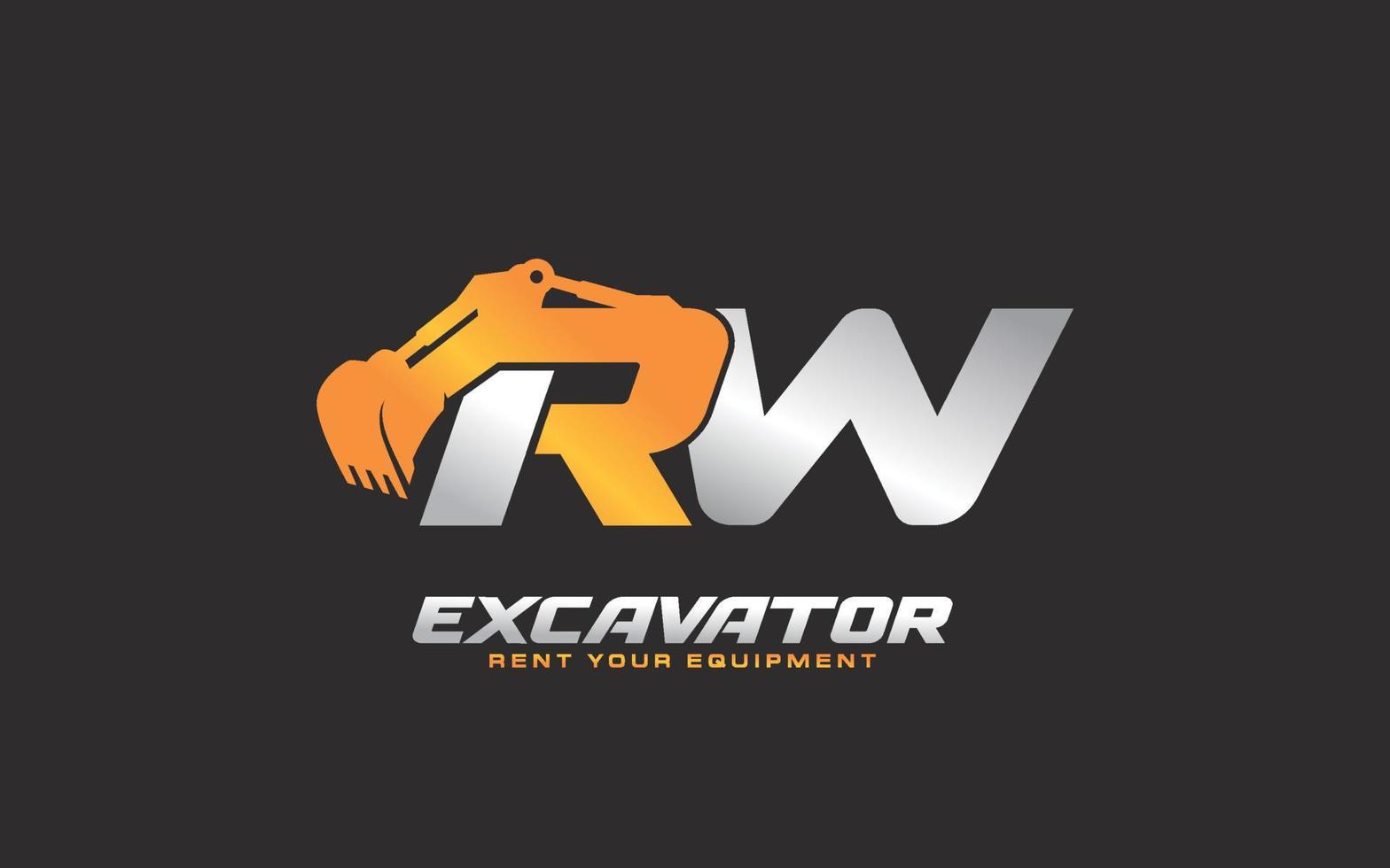 excavatrice logo rw pour entreprise de construction. illustration vectorielle de modèle d'équipement lourd pour votre marque. vecteur