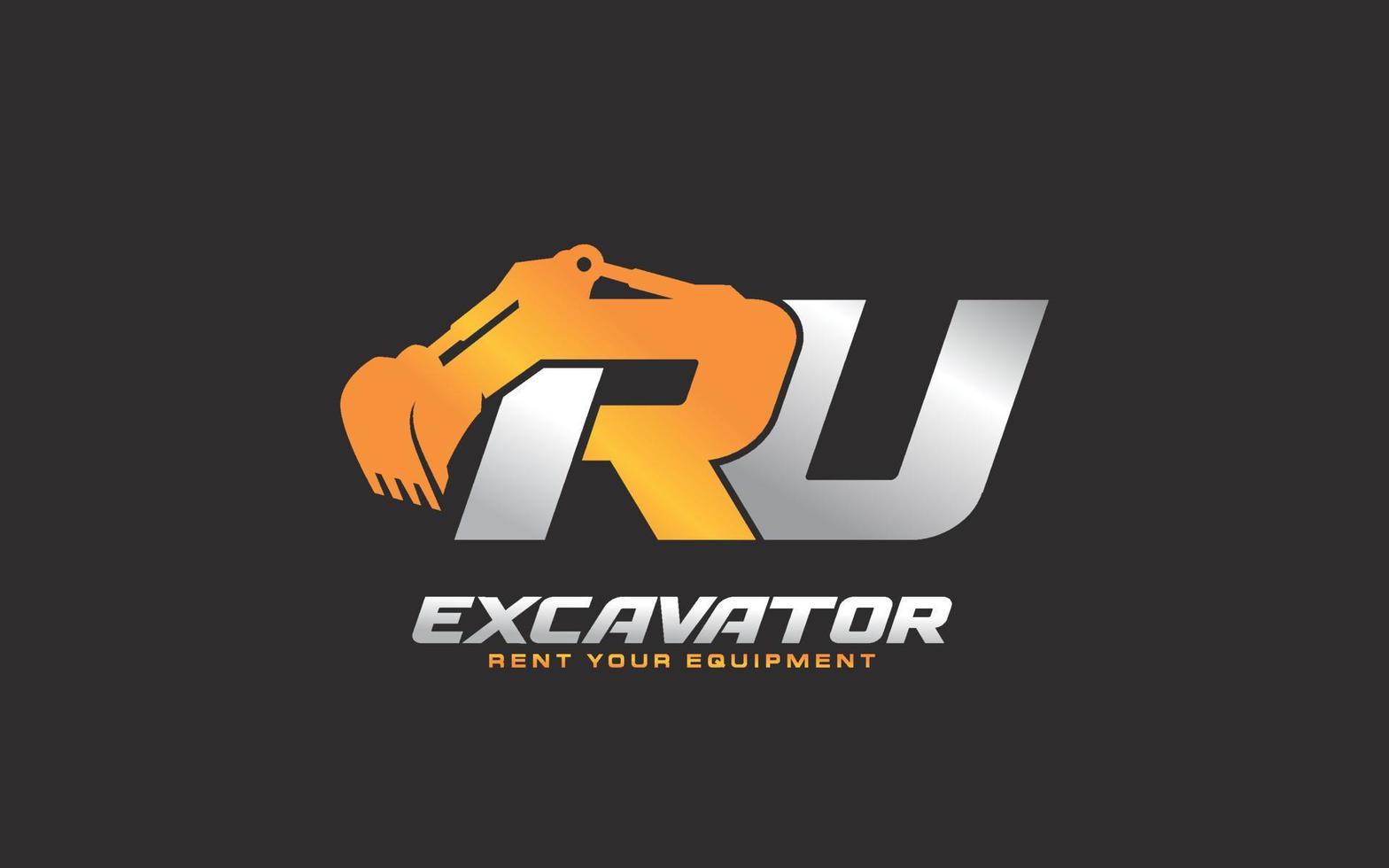 excavatrice logo ru pour entreprise de construction. illustration vectorielle de modèle d'équipement lourd pour votre marque. vecteur