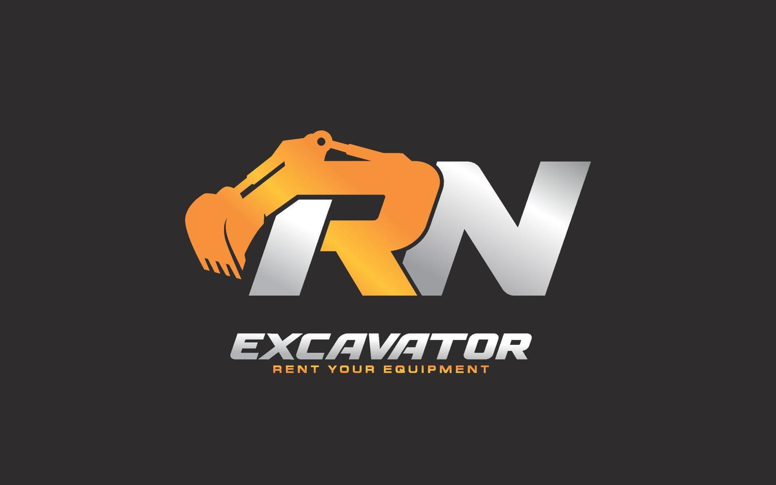 excavatrice logo rn pour entreprise de construction. illustration vectorielle de modèle d'équipement lourd pour votre marque. vecteur