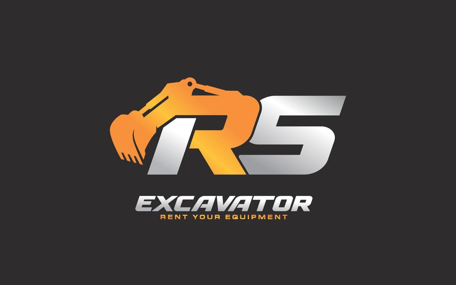 excavatrice logo rs pour entreprise de construction. illustration vectorielle de modèle d'équipement lourd pour votre marque. vecteur