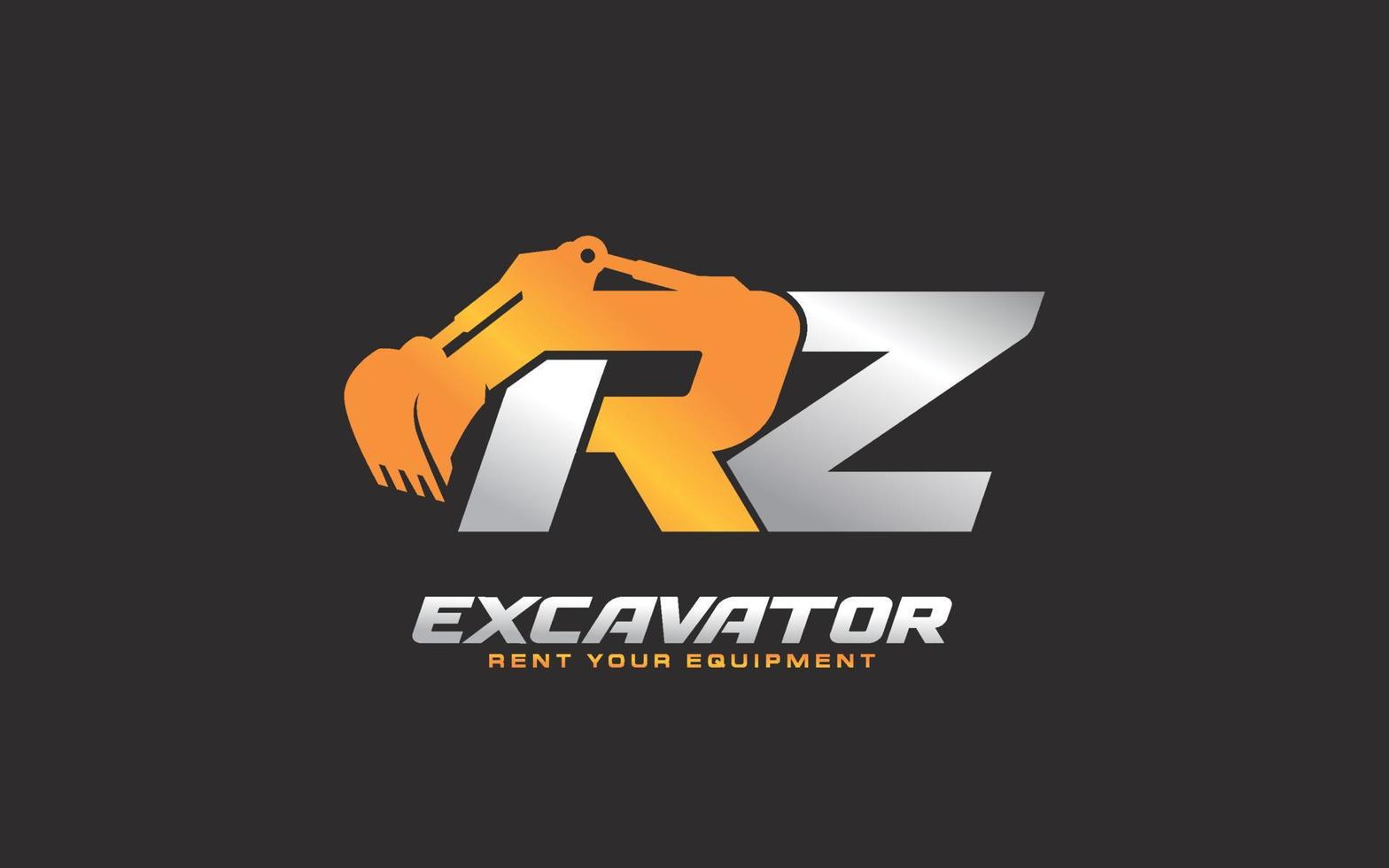 excavatrice logo rz pour entreprise de construction. illustration vectorielle de modèle d'équipement lourd pour votre marque. vecteur