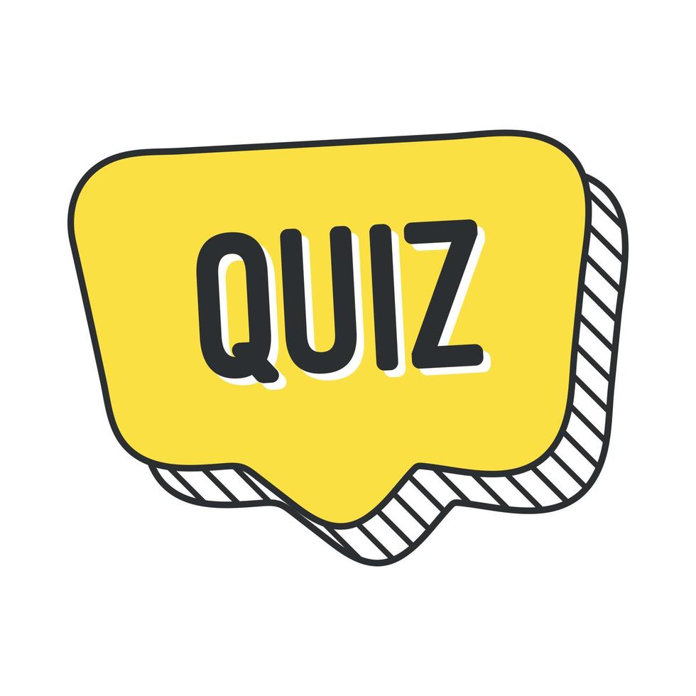 symbole d'icône de logo de quiz, discours de bulle jaune de dessin animé vecteur