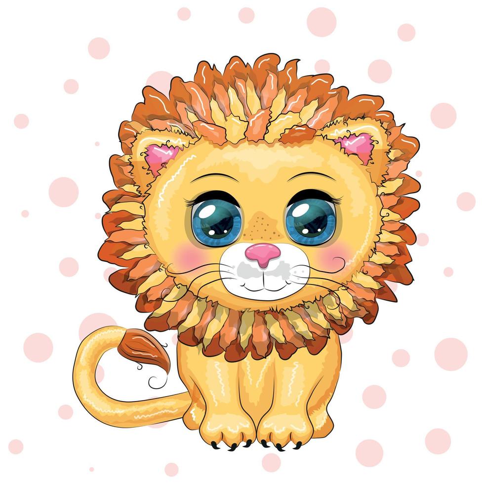 lion de dessin animé aux yeux expressifs. animaux sauvages, personnage, style mignon enfantin vecteur