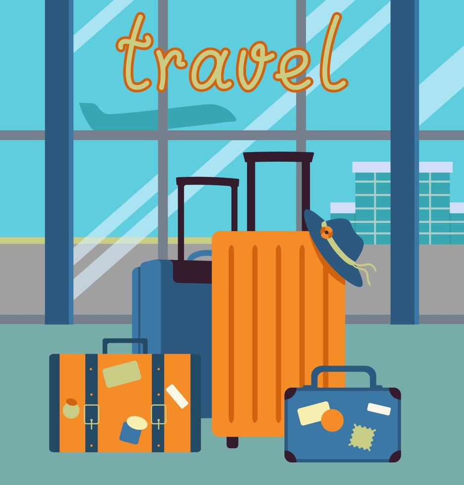 bannière avec des valises dans le concept d'aéroport pour le voyage, illustration vectorielle de vol dans un style plat vecteur