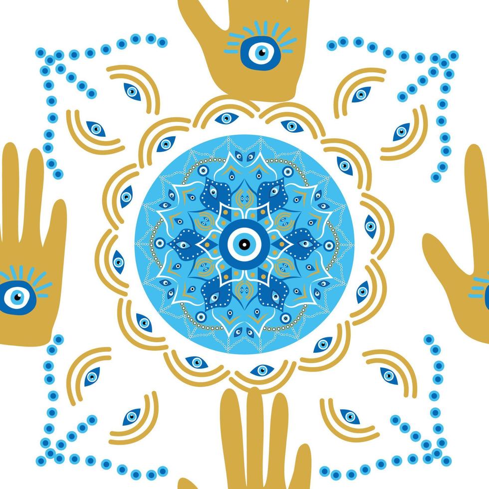 mandala grec mauvais œil symbole de protection, bleu turc vecteur