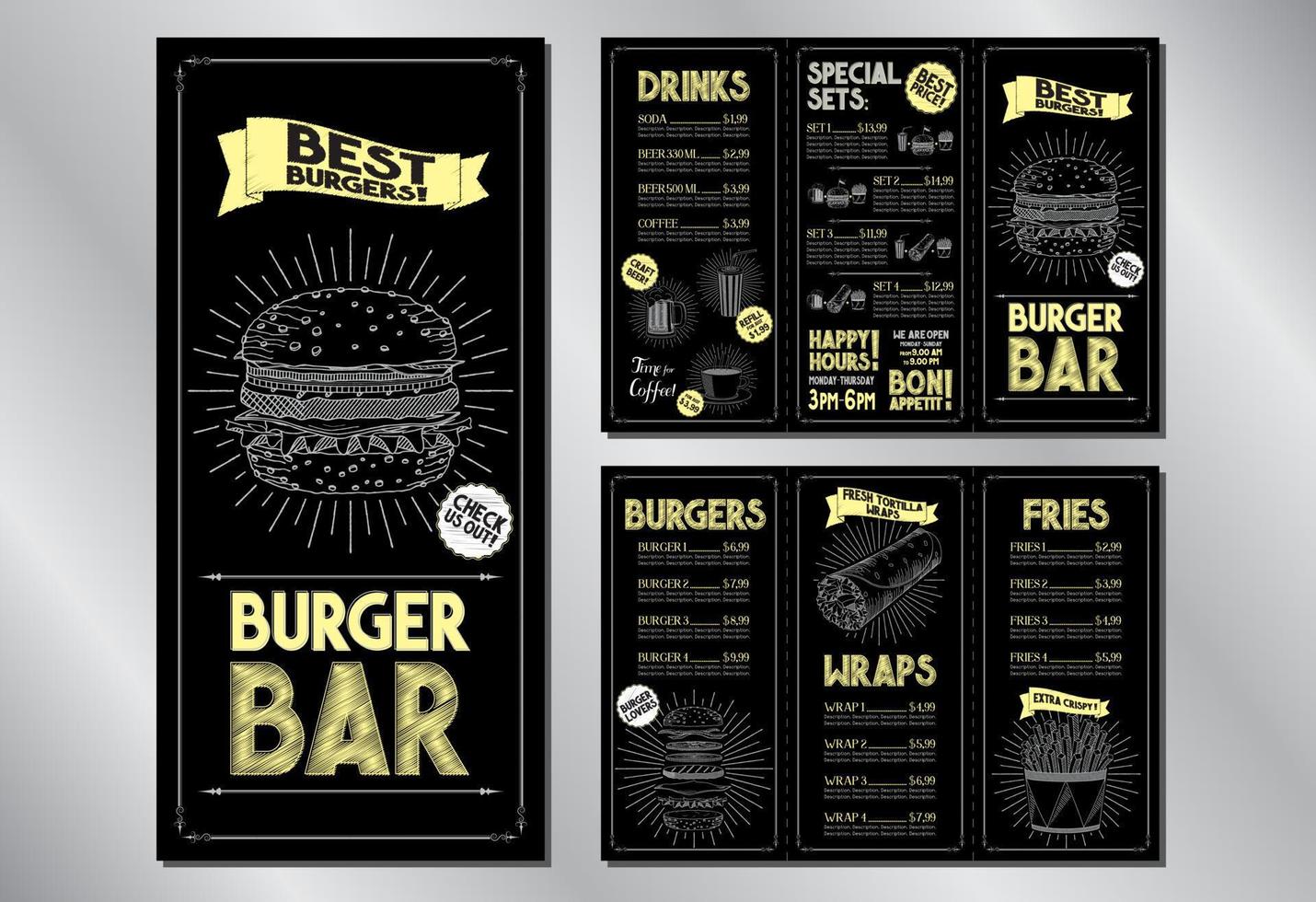 modèle de menu flyer bar burger vecteur