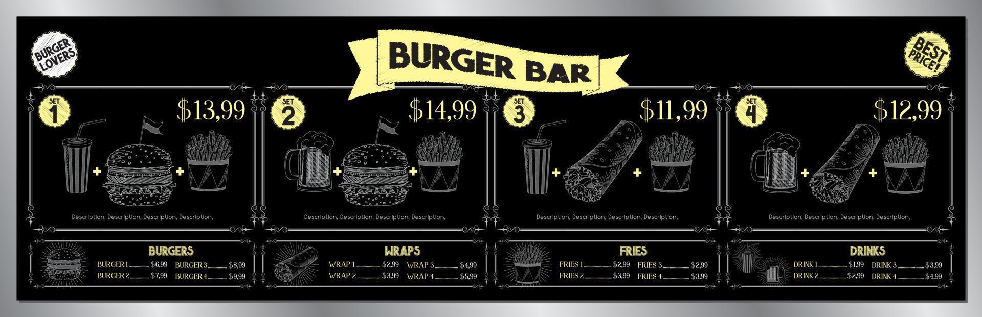 modèle de menu de tableau de bar à hamburger vecteur