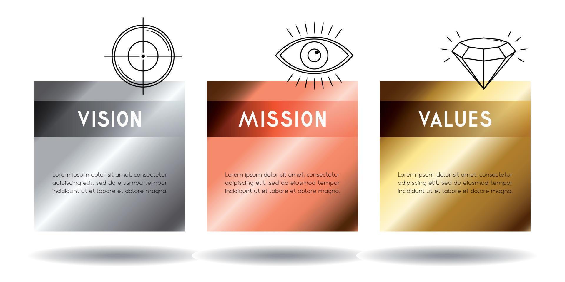 concept de valeurs de vision de la mission vecteur