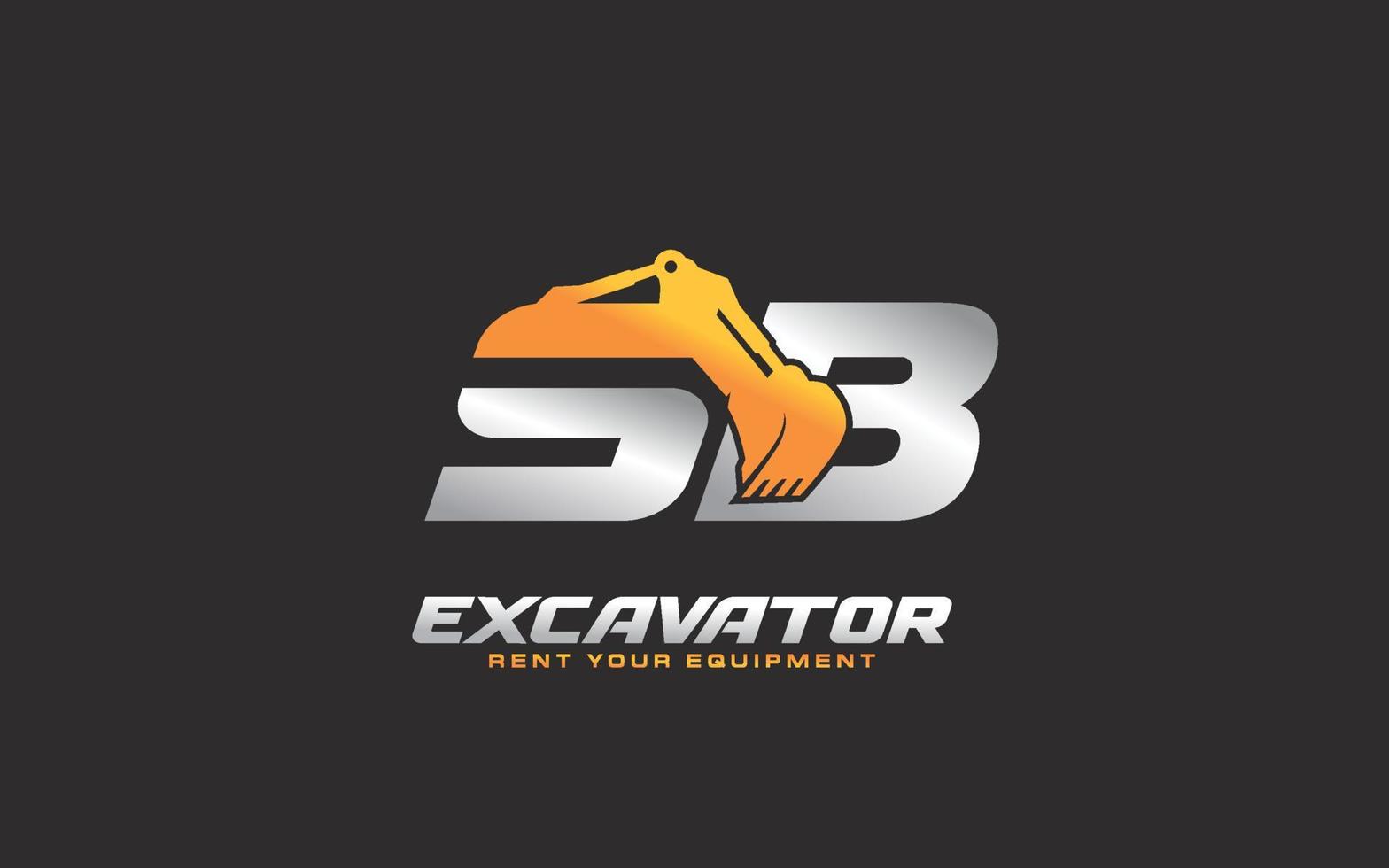 excavatrice logo sb pour entreprise de construction. illustration vectorielle de modèle d'équipement lourd pour votre marque. vecteur