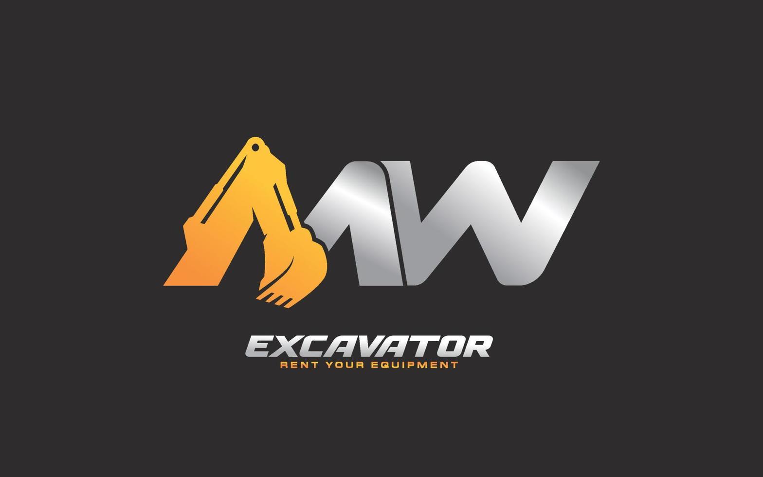 excavatrice logo mw pour entreprise de construction. illustration vectorielle de modèle d'équipement lourd pour votre marque. vecteur