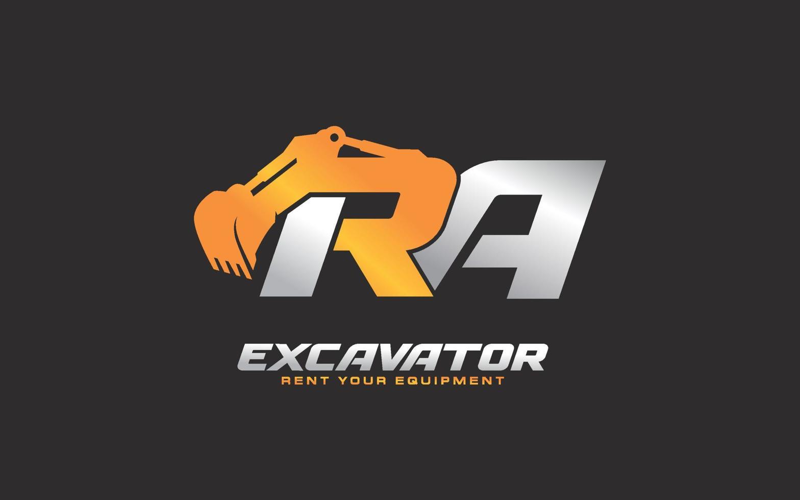 excavatrice logo ra pour entreprise de construction. illustration vectorielle de modèle d'équipement lourd pour votre marque. vecteur