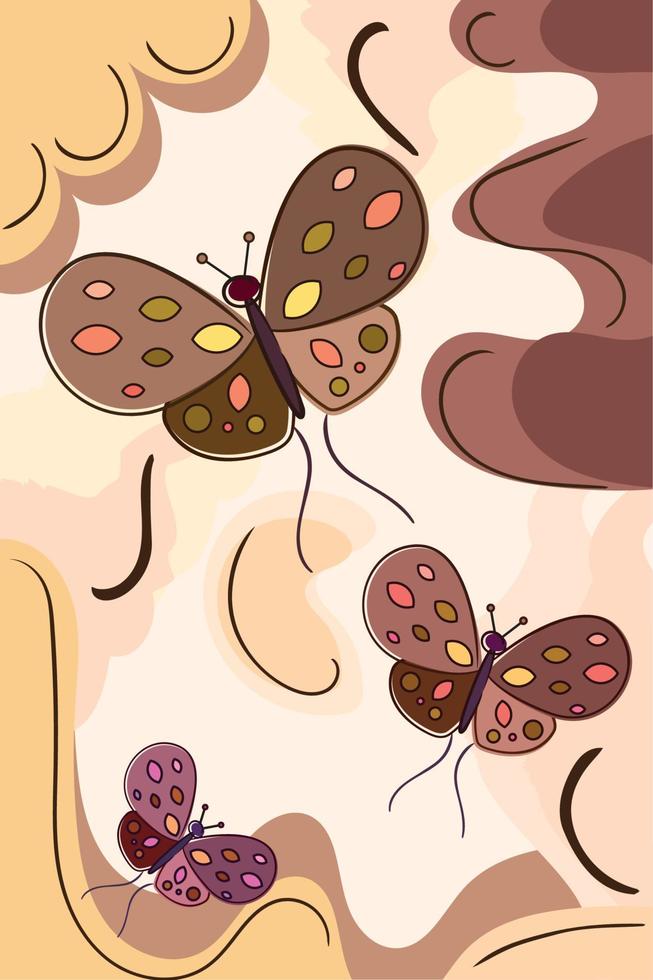 fond de couleur neutre vertical avec des croquis de papillon illustration vectorielle vecteur