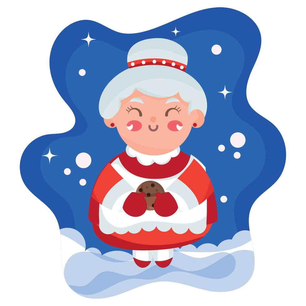 personnage de dessin animé mignon miss claus isolé sur illustration vectorielle de fond d'hiver vecteur