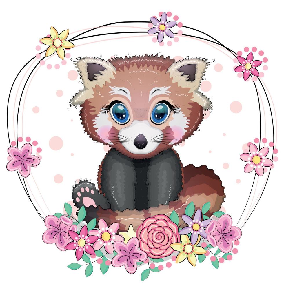 panda rouge, personnage mignon avec de beaux yeux, style enfantin brillant. animaux rares, livre rouge, ours. vecteur