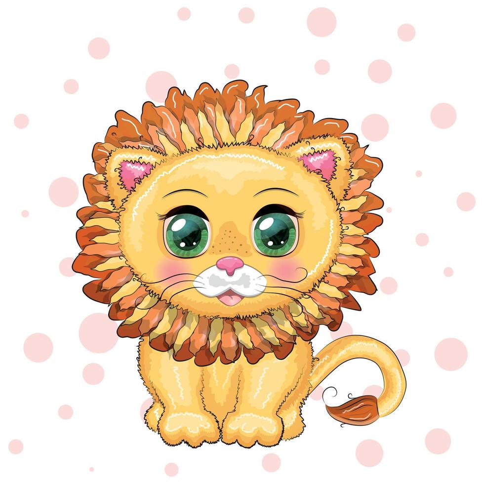 lion de dessin animé aux yeux expressifs. animaux sauvages, personnage, style mignon enfantin vecteur