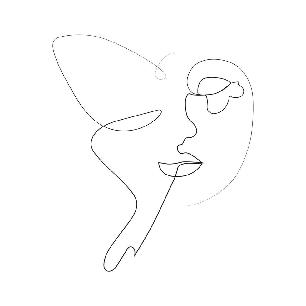 visage abstrait avec papillon un dessin au trait. style minimaliste de portrait vecteur