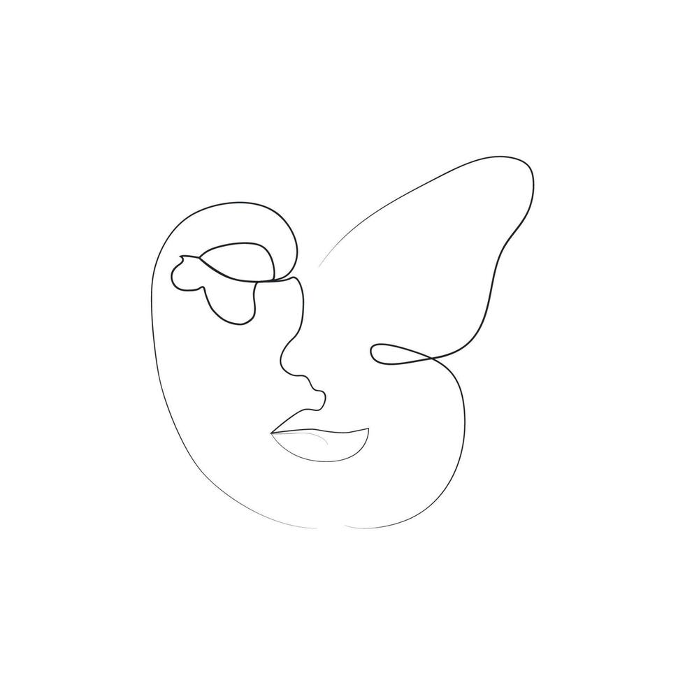 visage abstrait avec papillon un dessin au trait. style minimaliste de portrait vecteur