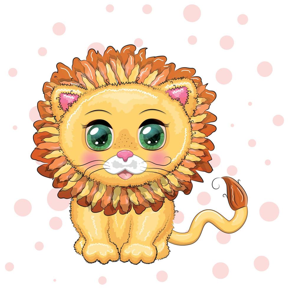 lion de dessin animé aux yeux expressifs. animaux sauvages, personnage, style mignon enfantin vecteur