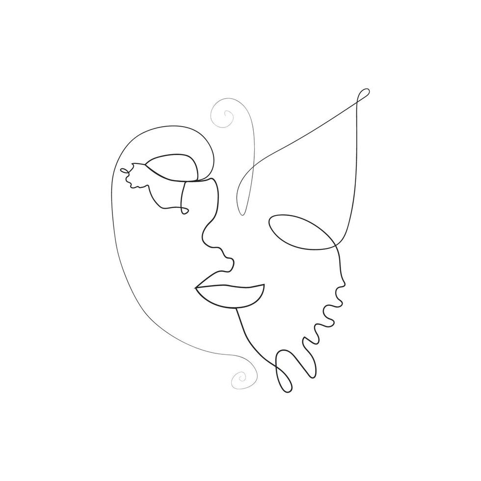 visage abstrait avec papillon un dessin au trait. style minimaliste de portrait vecteur