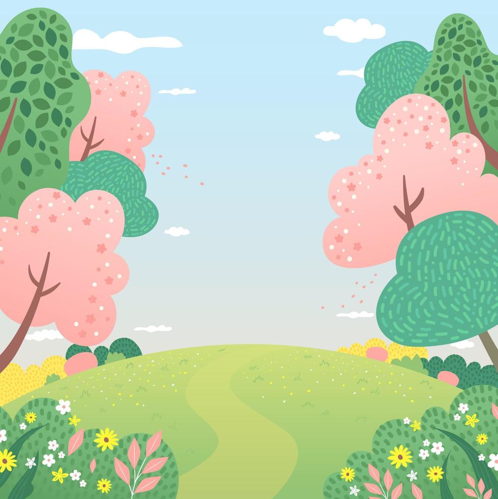 printemps praire colline paysage illustration fond vecteur