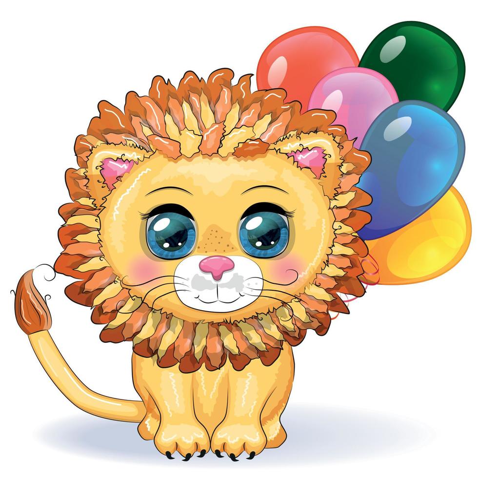 lion de dessin animé aux yeux expressifs. animaux sauvages, caractère, style mignon enfantin. vecteur