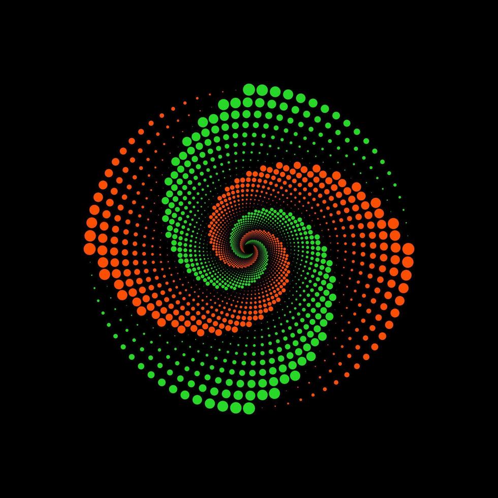 illustration vectorielle de vortex en spirale en pointillé vert et orange vecteur