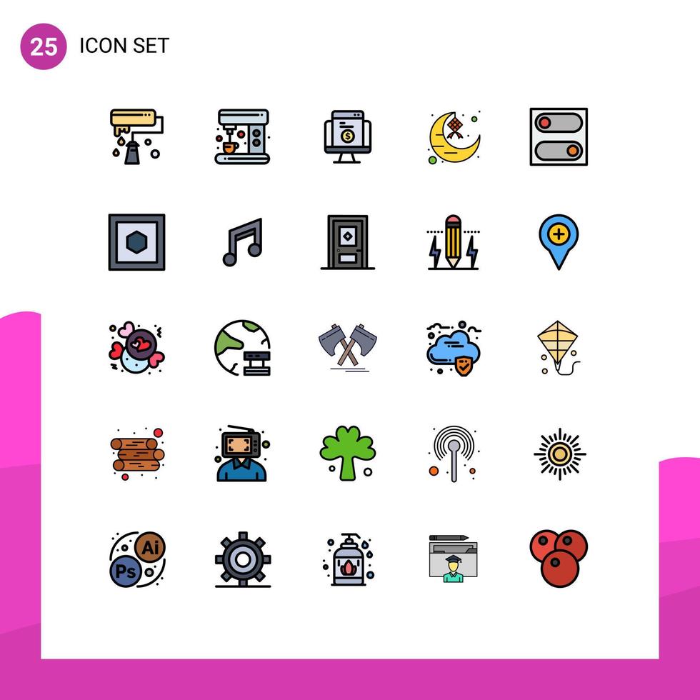 ligne remplie paquet de 25 symboles universels de préférences lune en ligne eid croissant éléments de conception vectoriels modifiables vecteur