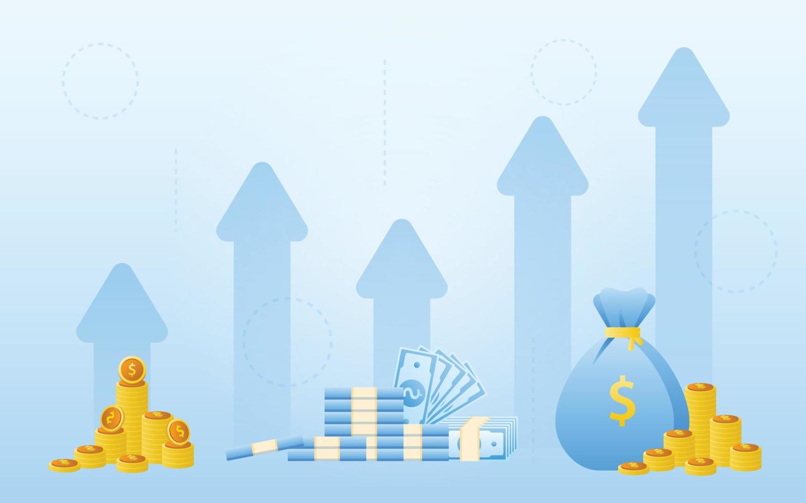 concept de gestion financière et investissement, conception plate de paiement et de financement avec argent, espèces, billets de banque, calculatrice et carte de crédit. illustration vectorielle et modèle de bannière. vecteur