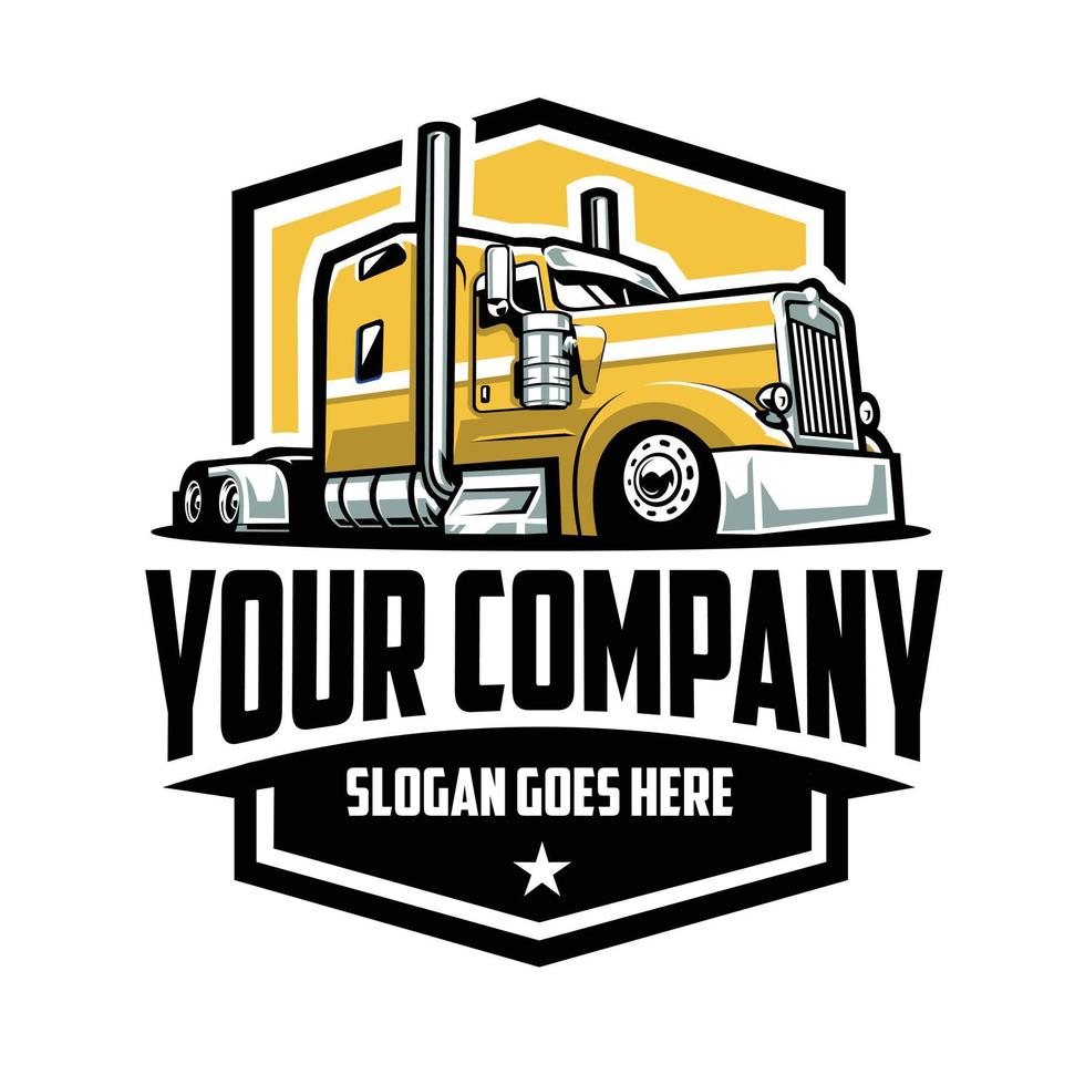 camionnage entreprise emblème insigne logo vecteur isolé. logo de camion semi-remorque jaune à 18 roues