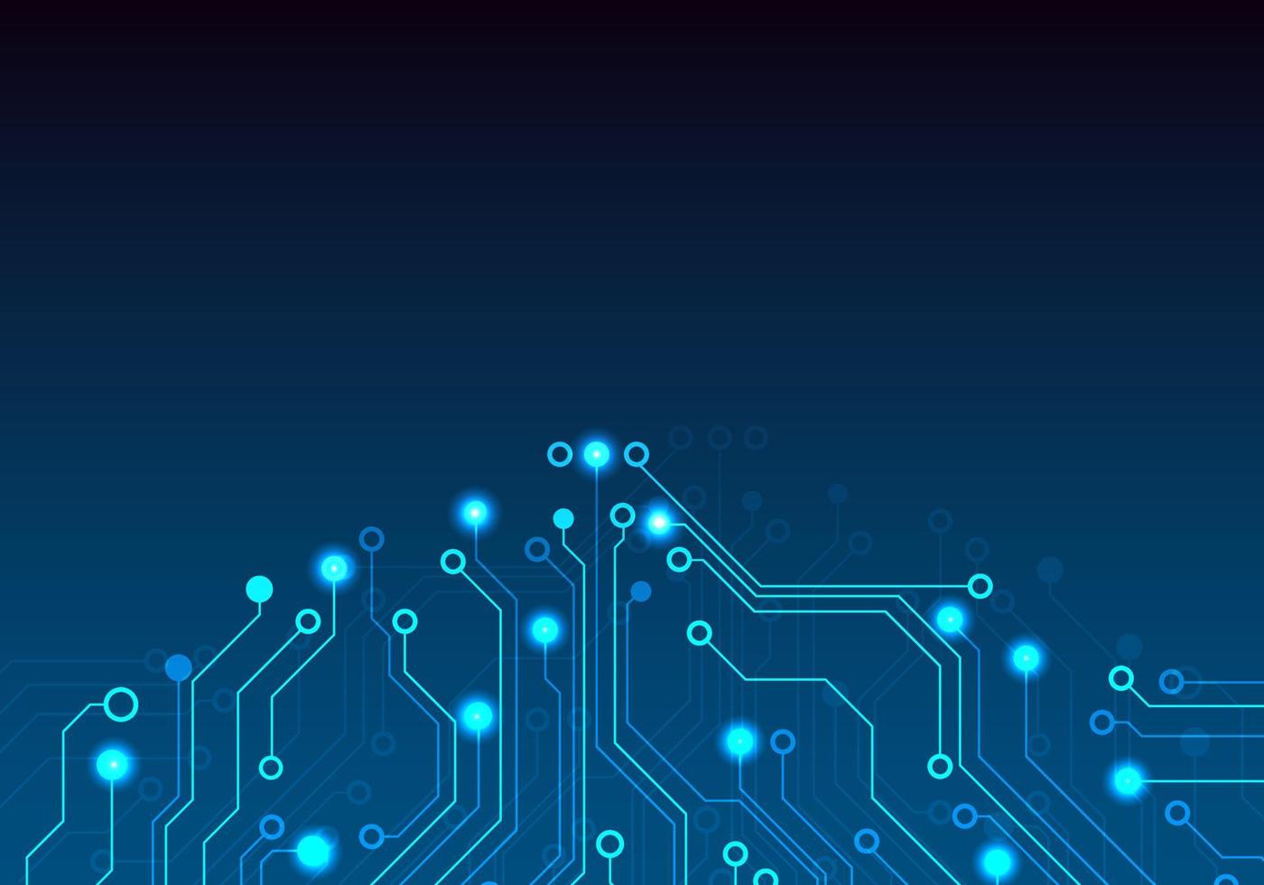 La technologie d'arrière-plan de carte de circuit imprimé de connexion réseau qui est largement utilisée met l'accent sur l'utilisation de lignes et la lueur en utilisant des tons bleus. vecteur