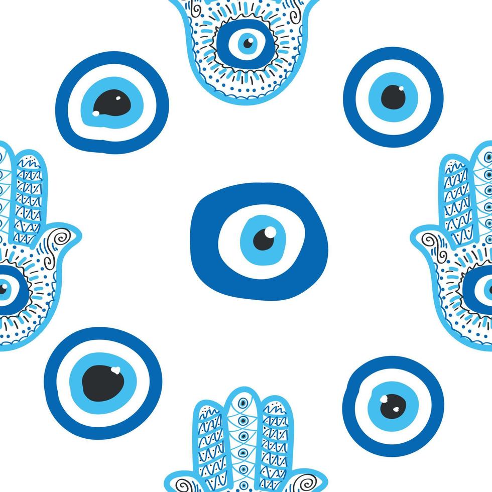 modèle sans couture de mauvais œil. magie, sorcellerie, symbole occulte, collection d'art en ligne. oeil de hamsa, oeil magique, élément de décor. vecteur