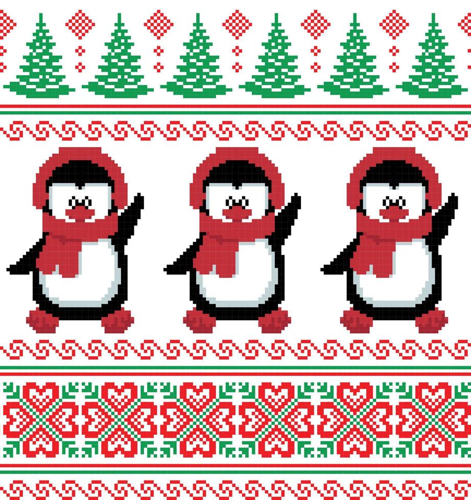 pixel de motif de noël du nouvel an dans l'illustration vectorielle de pingouins vecteur