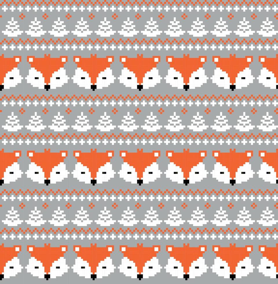 pixel de motif de noël du nouvel an avec illustration vectorielle de renards vecteur