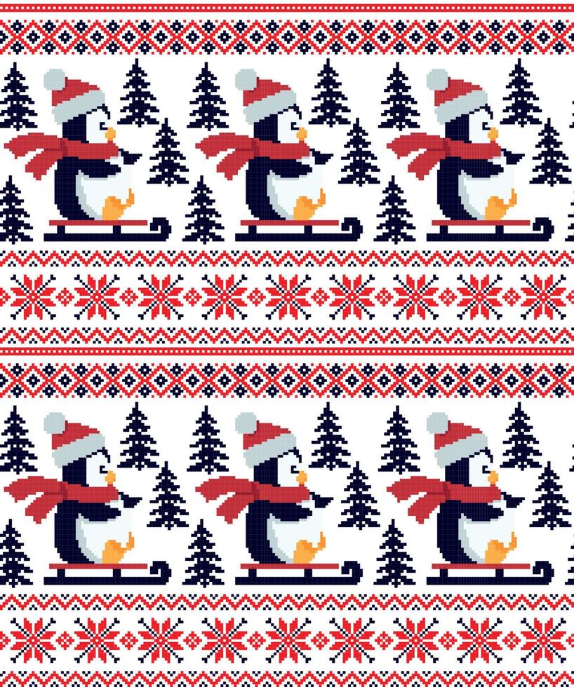 pixel de motif de noël du nouvel an dans l'illustration vectorielle de pingouins vecteur