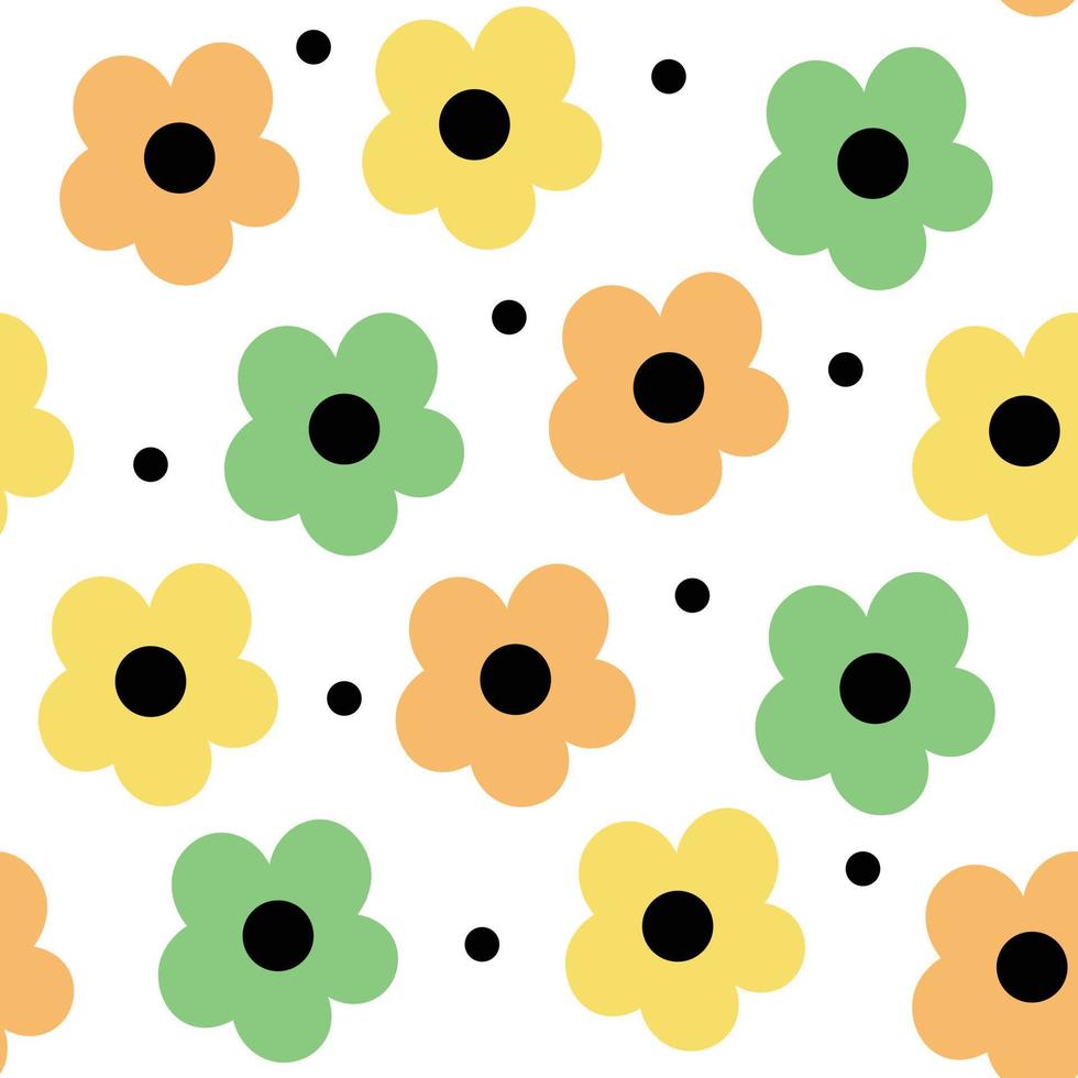 motif sans couture de fleurs folles dans des couleurs heureuses. jolies fleurs jaunes, vertes et oranges à imprimer. vecteur