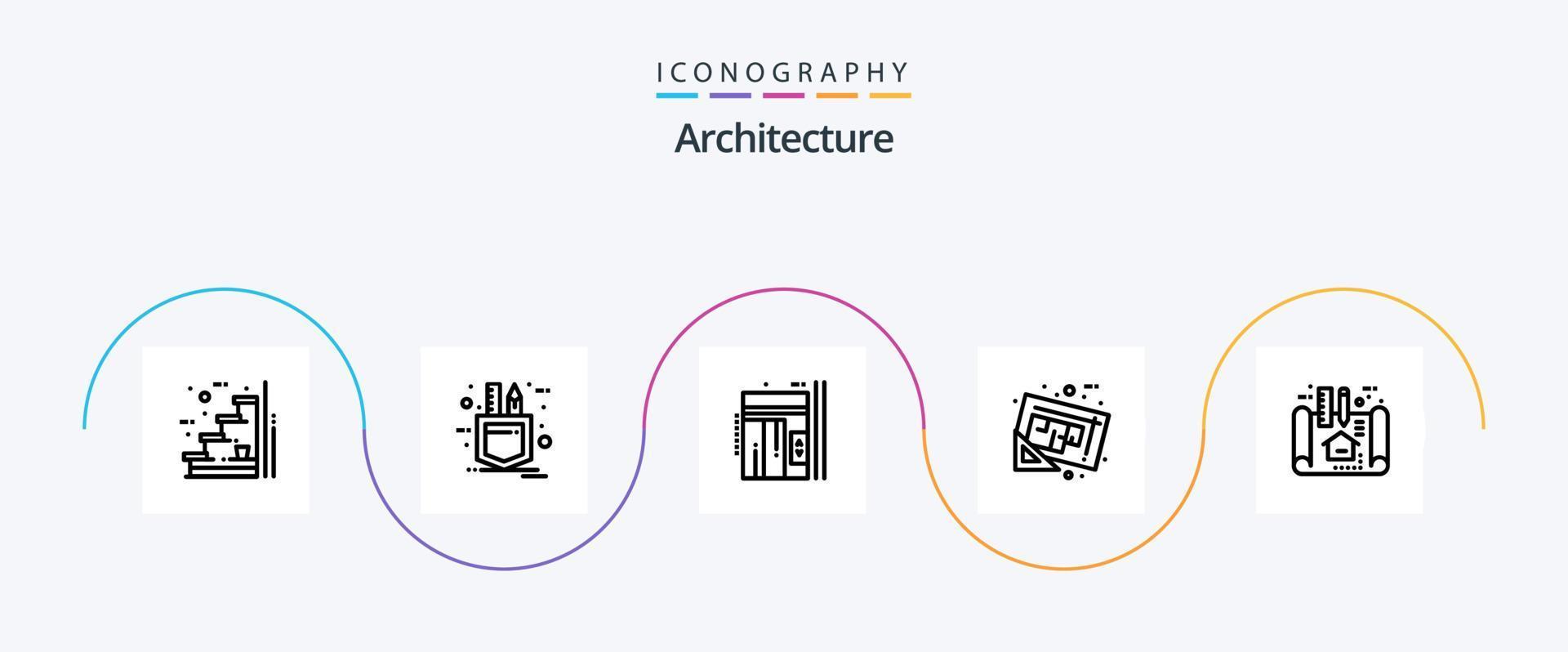 pack d'icônes architecture line 5 comprenant des outils. document. esquisser. plan. en haut vecteur