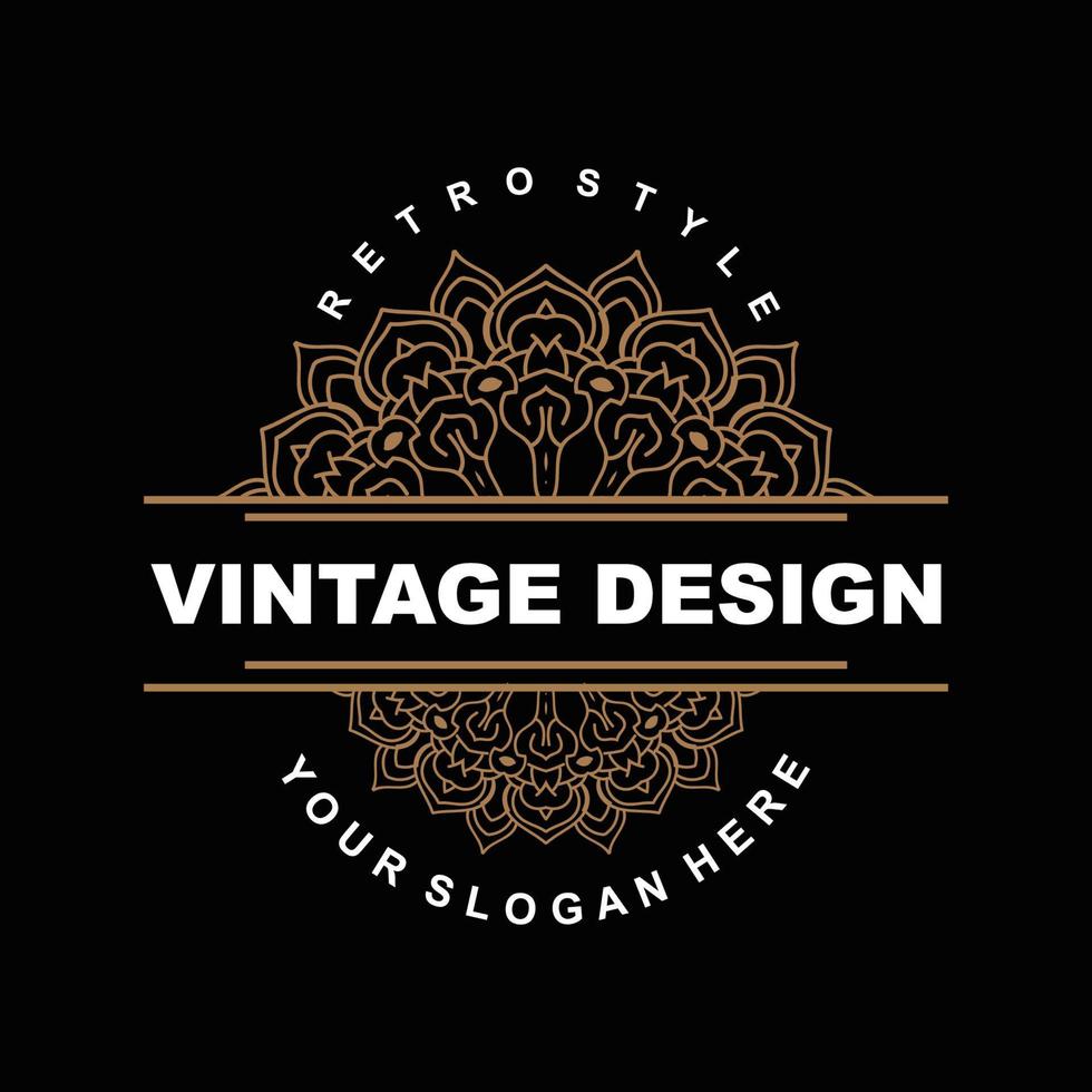 design vintage rétro, logo d'ornement vectoriel minimaliste luxueux, avec style mandala et batik, illustration de marque de produit, invitation, bannière, mode