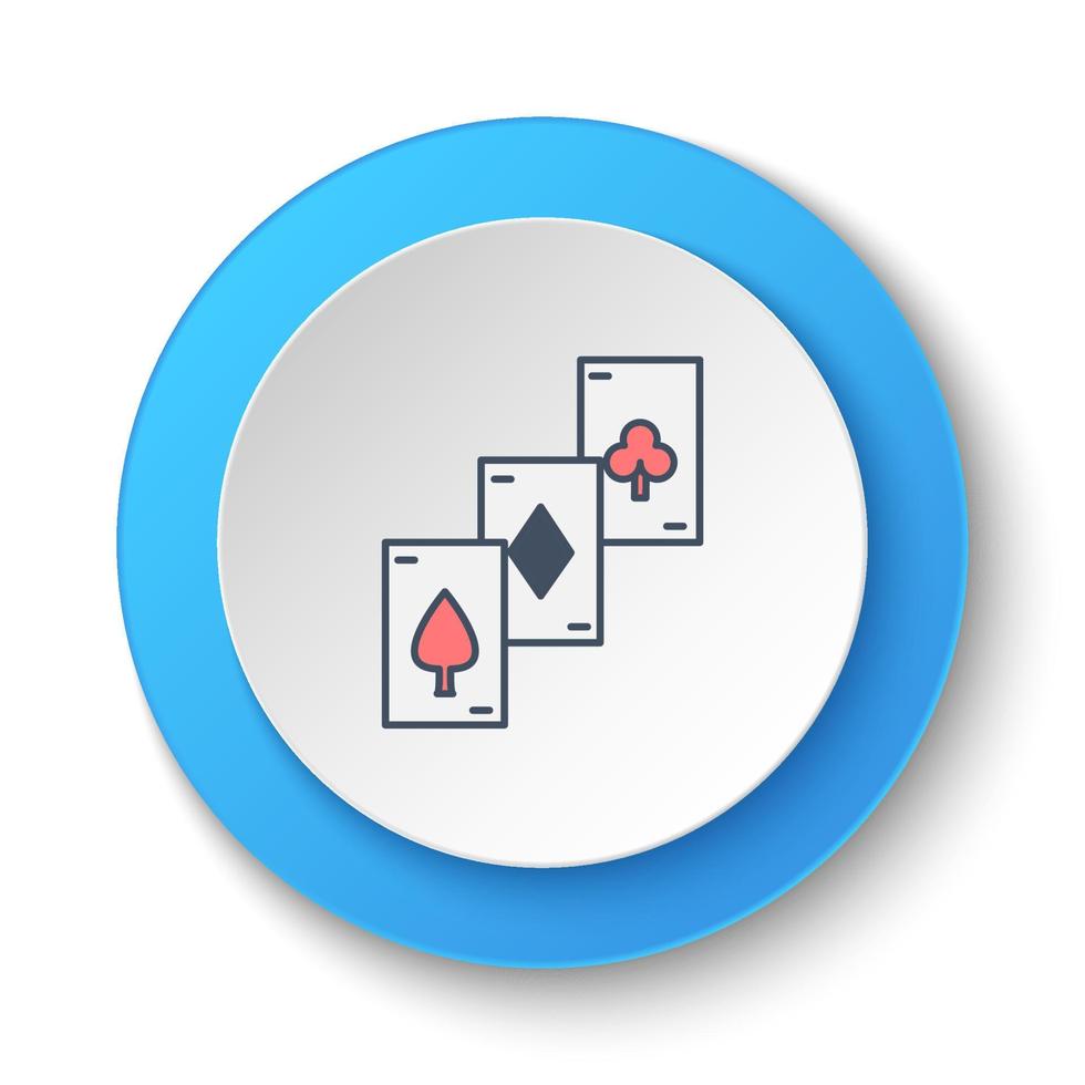 bouton rond pour l'icône web. cartes, poker, casino, rétro. bannière de bouton rond, interface de badge pour l'illustration de l'application sur fond blanc vecteur