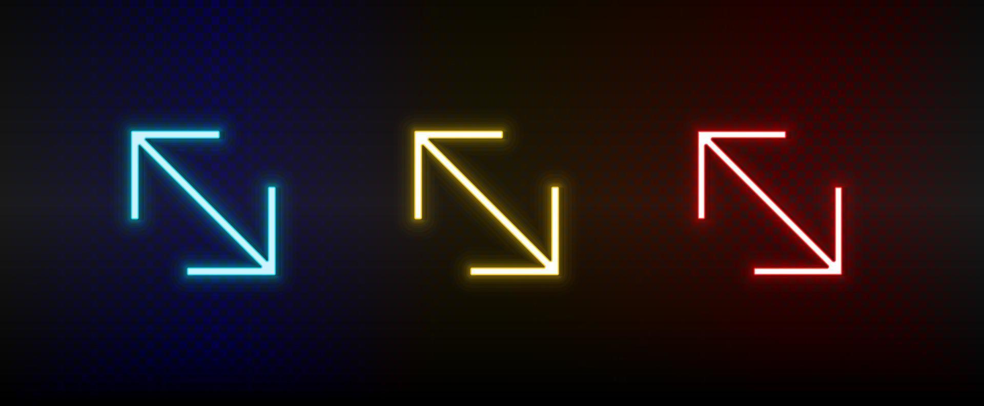 icônes au néon. flèche de l'interface utilisateur. ensemble d'icônes vectorielles néon rouge, bleu, jaune sur fond sombre vecteur