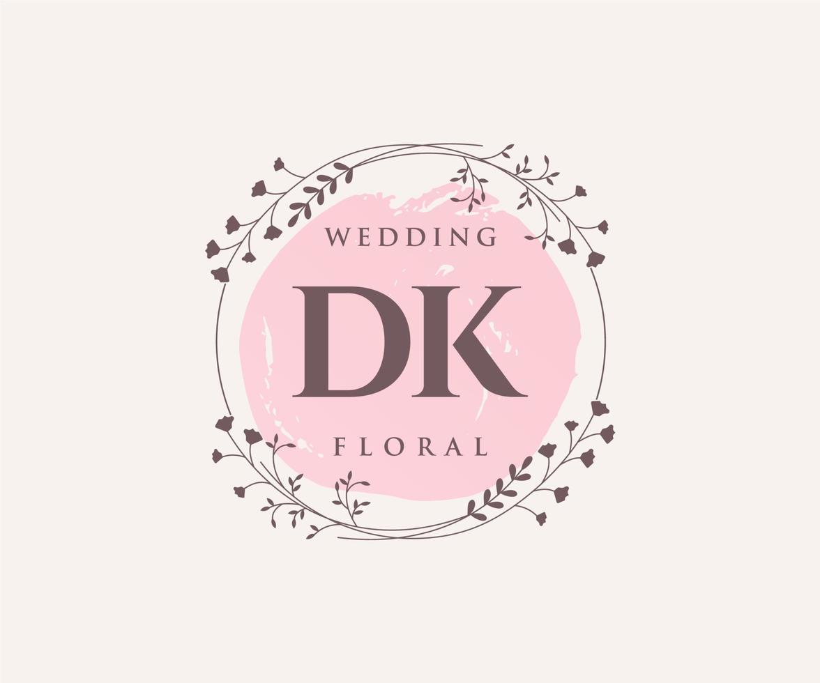 modèle de logos de monogramme de mariage lettre initiales dk, modèles minimalistes et floraux modernes dessinés à la main pour cartes d'invitation, réservez la date, identité élégante. vecteur